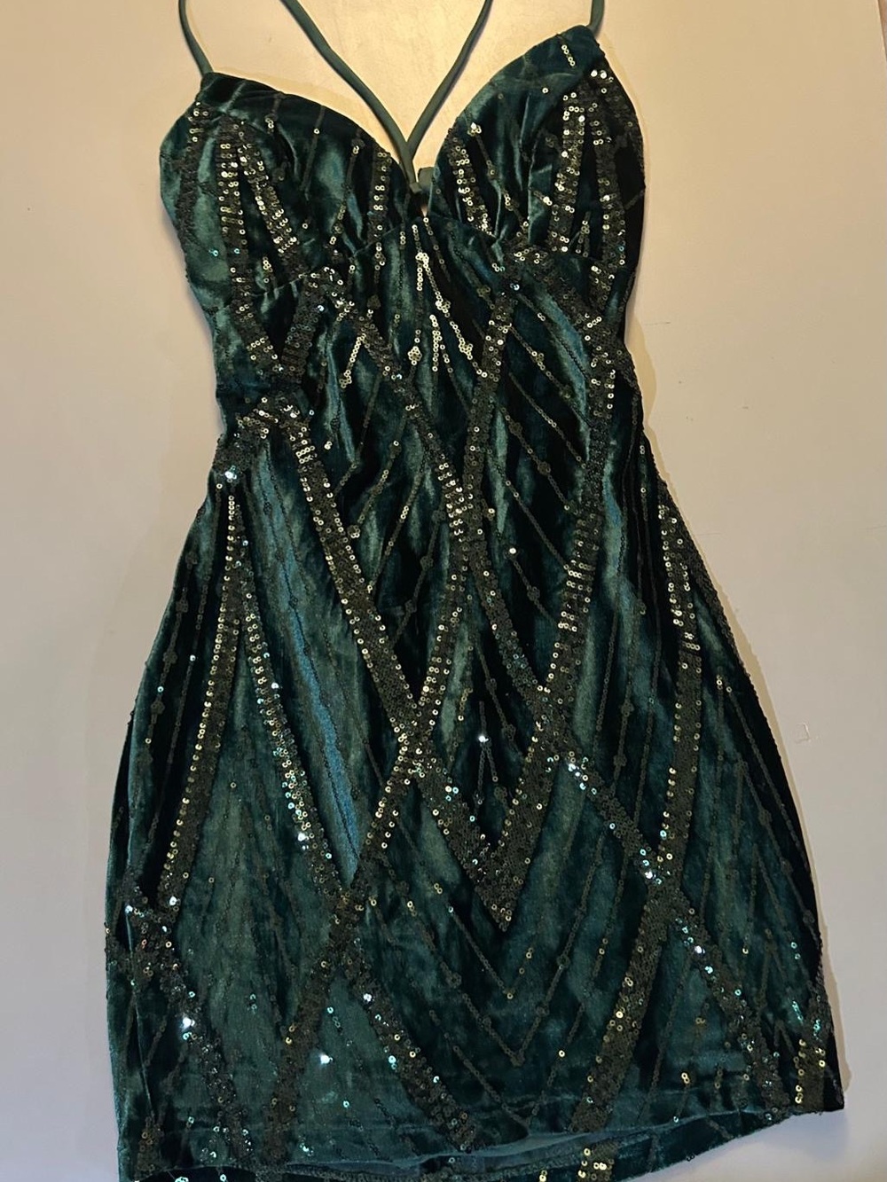 Green Sequin Mini Dress with Spaghetti Straps